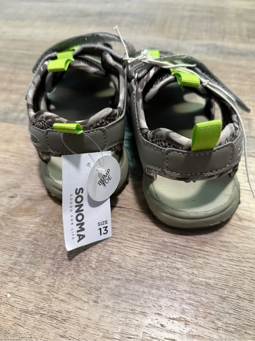 Kids Gray and Lime Sonoma Active Sandals Size 13K